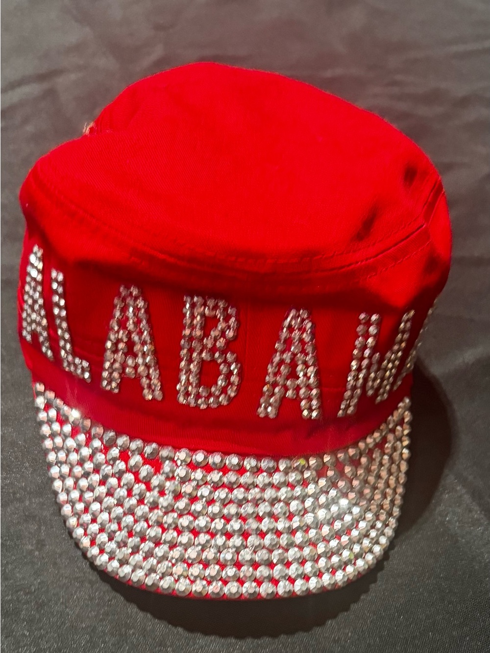 Red Crystal-Embellished Women's Hat with ALABAMA Accent